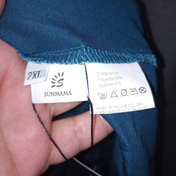 Sunmama Blue Satin One Shoulder Lightweight Midi Dress Size 2X NWT - Picture 6 of 9